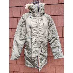 Vintage Golden fleece green orange fur hood flying bomber jacket parka men's 34